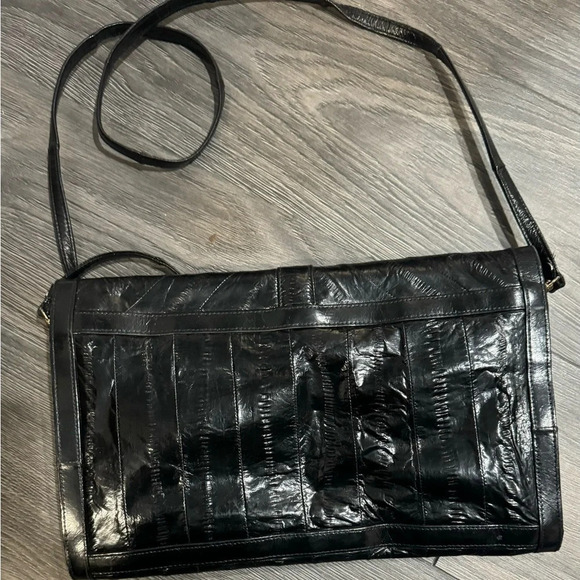 Vintage Eel Skin shoulder bag purse Korea glam party street 90s rare black soft - Picture 5 of 5